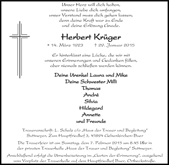 Traueranzeige von Herbert Krüger von Tageszeitung
