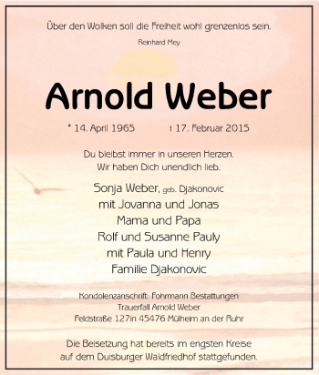 Traueranzeige von Arnold Weber von Tageszeitung