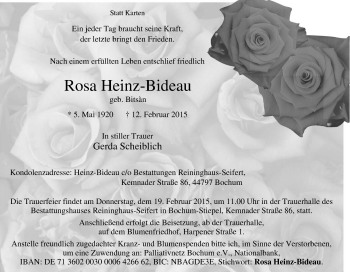Traueranzeige von Rosa Heinz-Bideau von Tageszeitung