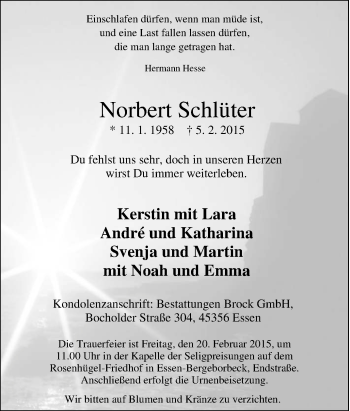 Traueranzeige von Norbert Schlüter von Tageszeitung