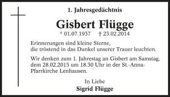 Traueranzeige von Gisbert Flügge von Tageszeitung