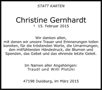 Traueranzeige von Christine Gernhardt von Tageszeitung