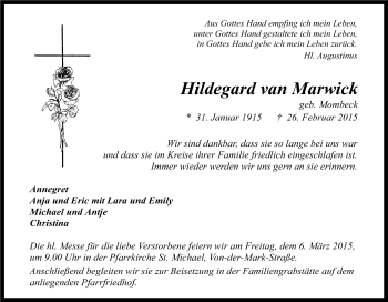 Traueranzeige von Hildegard van Marwick von Tageszeitung