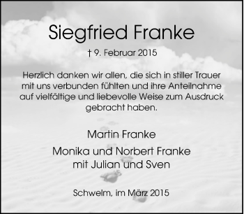 Traueranzeige von Siegfried Franke von Tageszeitung