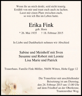 Traueranzeige von Erika Fink von Tageszeitung