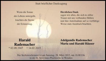Traueranzeige von Harald Rademacher von Tageszeitung