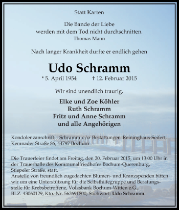 Traueranzeige von Udo Schramm von Tageszeitung