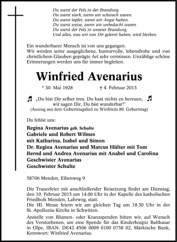 Traueranzeige von Winfried Avenarius von Tageszeitung