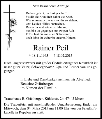 Traueranzeige von Rainer Peil von Tageszeitung