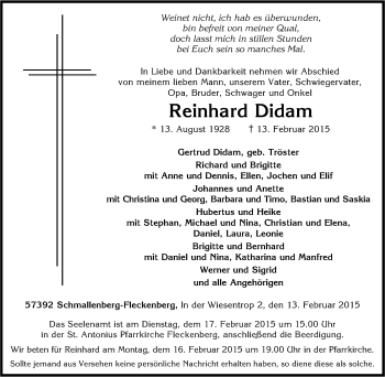 Traueranzeige von Reinhard Didam von Tageszeitung