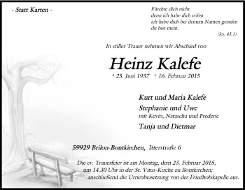 Traueranzeige von Heinz Kalefe von Tageszeitung