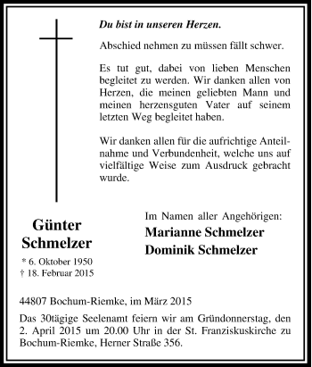Traueranzeige von Günter Schmelzer von Tageszeitung