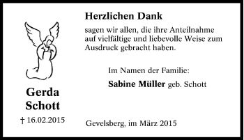 Traueranzeige von Gerda Schott von Tageszeitung
