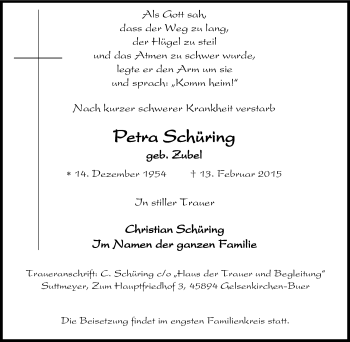 Traueranzeige von Petra Schüring von Tageszeitung