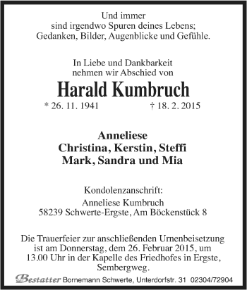Traueranzeige von Harald Kumbruch von Tageszeitung