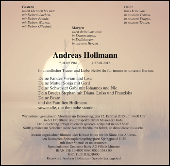 Traueranzeige von Andreas Hollmann von Tageszeitung