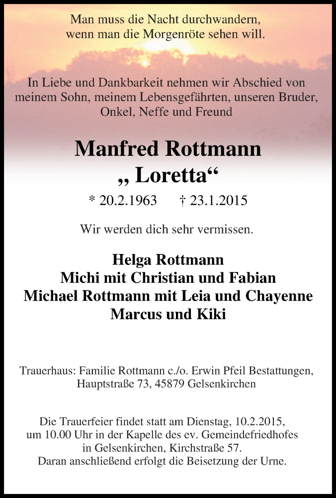  Traueranzeige für Manfred Rottmann vom 04.02.2015 aus Tageszeitung