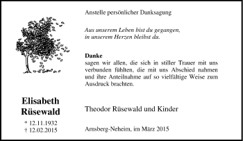 Traueranzeige von Elisabeth Rüsewald von Tageszeitung