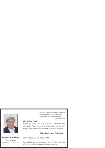 Traueranzeige von Brigitte Bruchhage von Tageszeitung