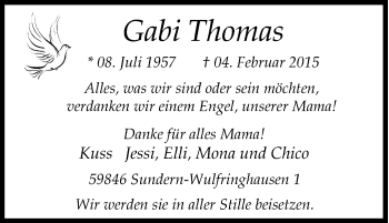 Traueranzeige von Gabi Thomas von Tageszeitung