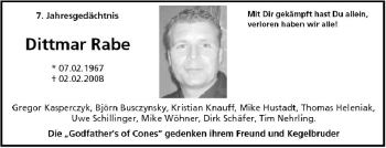 Traueranzeige von Dittmar Rabe von Tageszeitung