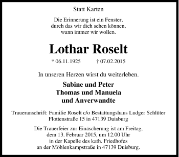 Traueranzeige von Lothar Roselt von Tageszeitung