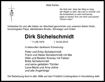 Traueranzeige von Dirk Sichelschmidt von Tageszeitung