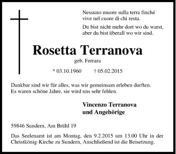 Traueranzeige von Rosetta Terranova von Tageszeitung