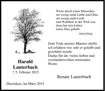 Traueranzeige von Harald Lauterbach von Tageszeitung