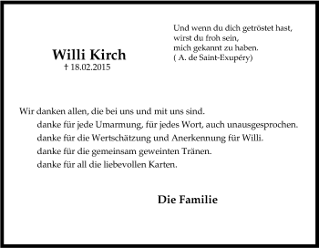 Traueranzeige von Willi Kirch von Tageszeitung