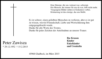 Traueranzeige von Peter Zawisza von Tageszeitung