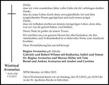 Traueranzeige von Winfried Avenarius von Tageszeitung