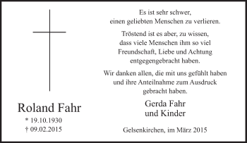 Traueranzeige von Roland Fahr von Tageszeitung
