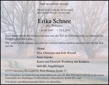 Traueranzeige von Erika Schnee von Tageszeitung