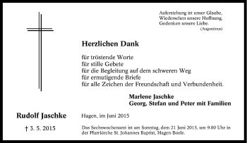 Traueranzeige von Rudolf Jaschke von Tageszeitung