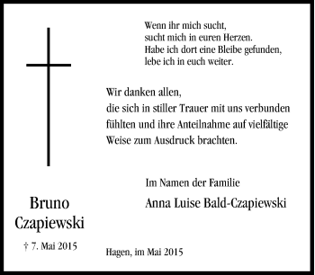 Traueranzeige von Bruno Czapiewski von Tageszeitung
