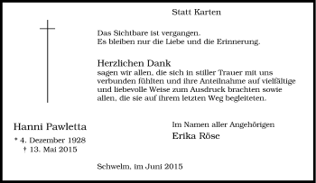 Traueranzeige von Hanni Pawletta von Tageszeitung