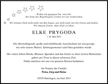 Traueranzeige von Elke Prygoda von Tageszeitung