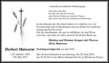 Traueranzeige von Herbert Maiworm von Tageszeitung