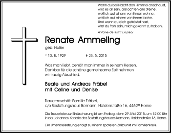 Traueranzeige von Renate Ammeling von Tageszeitung