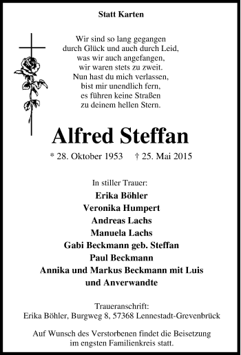 Traueranzeige von Alfred Steffan von Tageszeitung