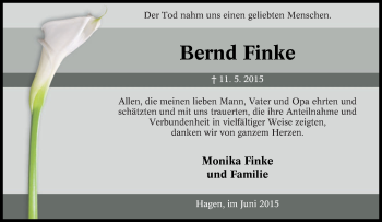 Traueranzeige von Bernd Finke von Tageszeitung