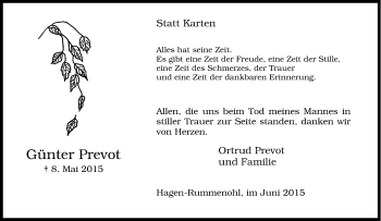 Traueranzeige von Günter Prevot von Tageszeitung