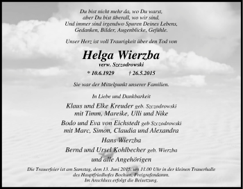 Traueranzeige von Helga Wierzba von Tageszeitung