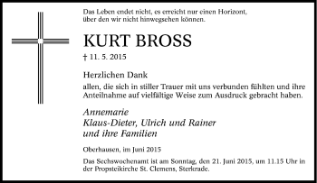 Traueranzeige von Kurt Bross von Tageszeitung