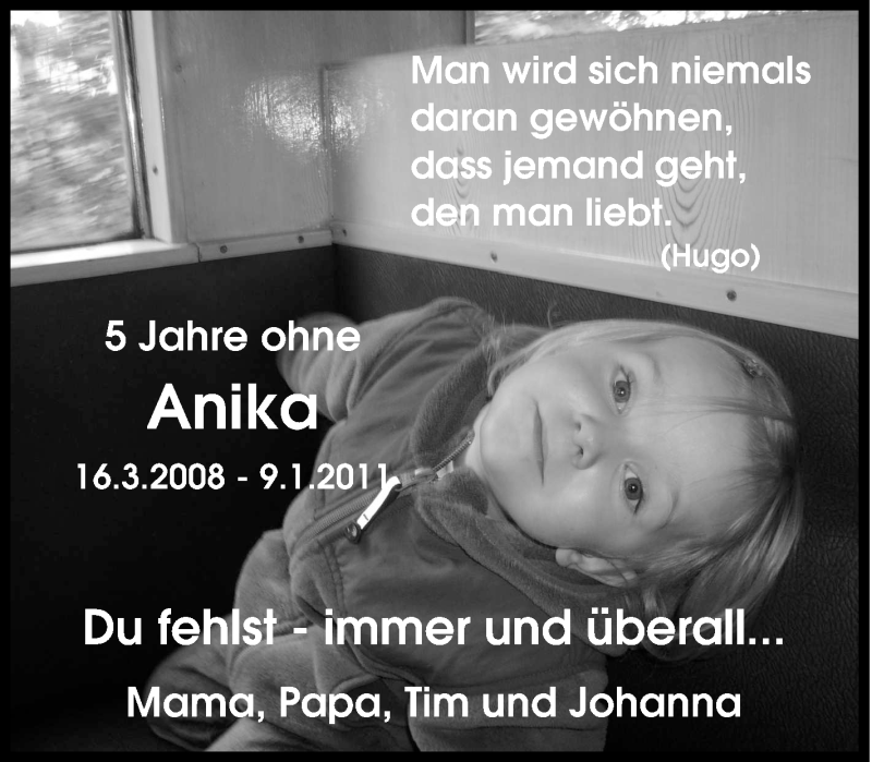  Traueranzeige für Anika Bergner vom 09.01.2016 aus Tageszeitung