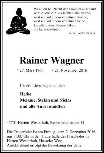 Traueranzeige von Rainer Wagner von Tageszeitung