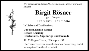 Traueranzeige von Birgit Rösner von Tageszeitung