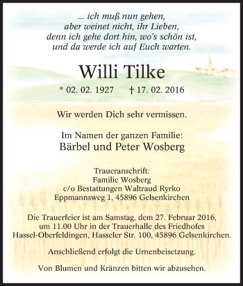 Traueranzeige von Willi Tilke von Tageszeitung