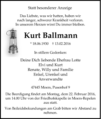 Traueranzeige von Kurt Ballmann von Tageszeitung